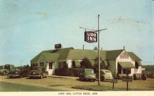Lido Inn - Little Rock, Arkansas - Vintage Postcard Old Cars