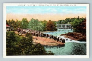 Green Bay, WI-Wisconsin, Keshena Falls, Bridge, Linen Postcard 