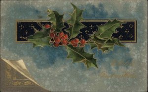 Christmas Holly Gilt Embossed Winsch c1900s-20s Postcard