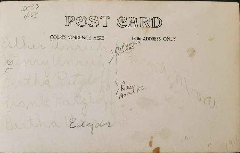 RPPC 1911 Couples w/ Buggy RISLEY KANSAS Families Unruh & Ratzloff Postcard P7
