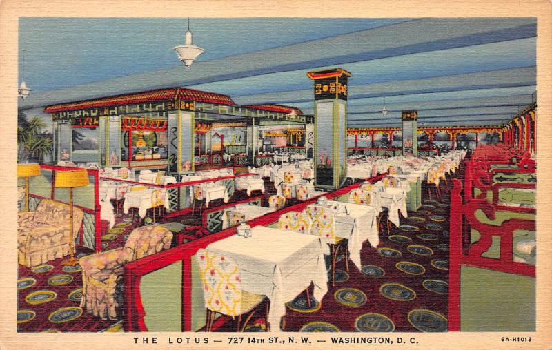 The Lotus Restaurant, Washington, D.C., Early Linen Postcard, Unused