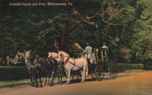 Vintage Postcard 1941 Colonial Coach & Four Horse Carriage Williamsburg Virginia