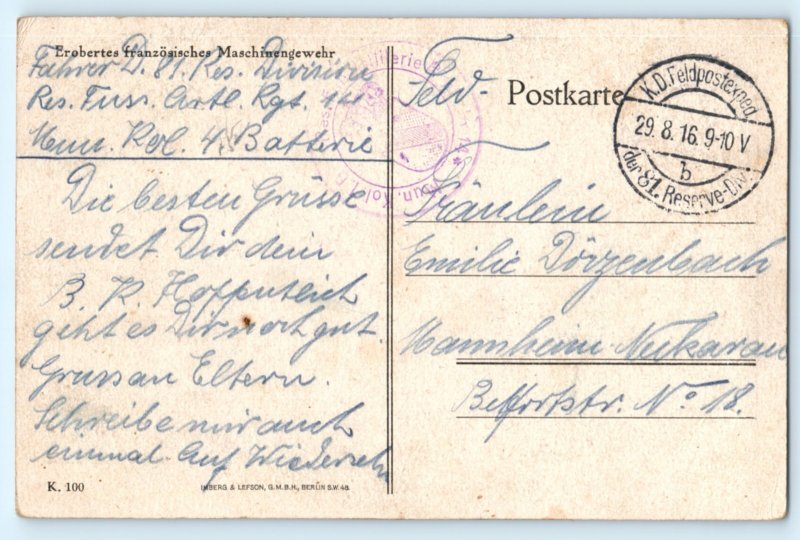 WWI German Soldier Machine Gun Truck Postcard