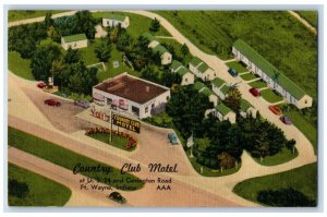 1952 Aerial View Of Country Club Motel Cars Fort Wayne Indiana IN Postcard