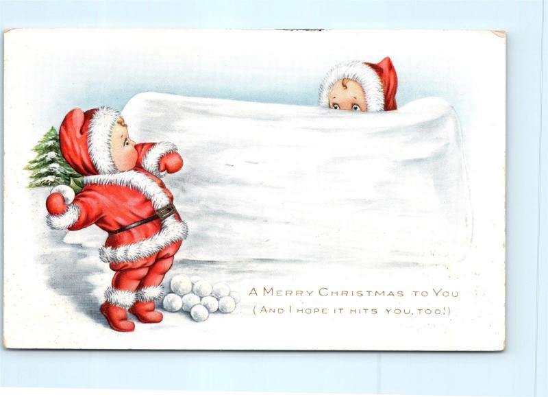 Postcard Merry Christmas Whitney Made Nimble Nick Throwing Snowball 1915 F20