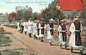 OKA QUEBEC CA~TRAPPISTS MONKS GOING TO FIELDWORK AFTER MID-DAY REST POSTCARD