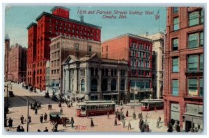 1913 16th Farnam Streets Looking West Streetcars Omaha Nebraska Vintage Postcard