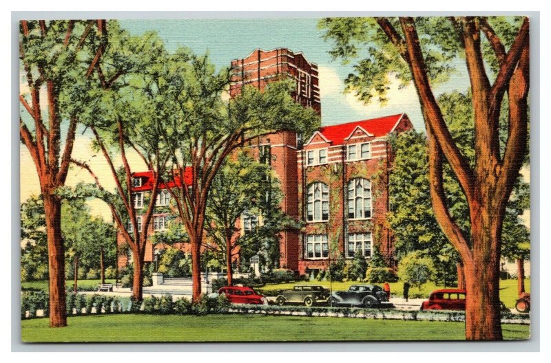 Vintage 1940's Postcard Old Cars Michigan Union Building University of Michigan