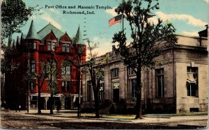 Postcard Post Office and Masonic Temple in Richmond, Indiana~138134