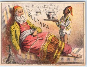 1882 Sultana Coffee Trade Card Arab Man Smokes Hookah Great Atlantic Pacific C35