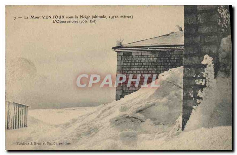 Old Postcard Mont Ventoux in the snow (altitude 1910 m) The Obsevatoire (East...