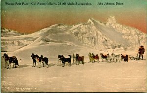 1st Place John Johnson Dog Sled Team All Alaska Sweepstakes Albertype Postcard