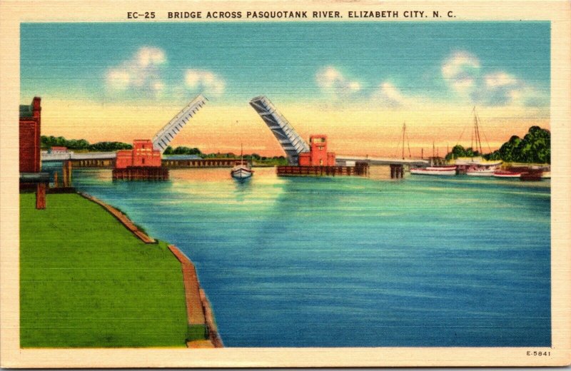Bridge Across Pasquotank River ELIZABETH CITY NORTH CAROLINA NC Linen Postcard