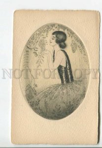 481761 Louis Icart ART NOUVEAU Lady Grape in Egg EASTER Vintage postcard
