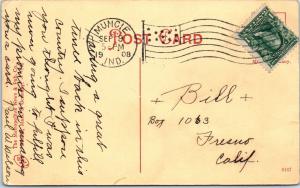 MUNCIE, IN Indiana   POST OFFICE Horsedrawn Vehicle 1908  Handcolored  Postcard