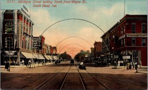 Postcard Michigan Street Looking South From Wayne Street in South Bend, Indiana