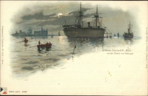 German Artillery Training Naval Ship MARS Helsingor Helsinki Finland Postcard