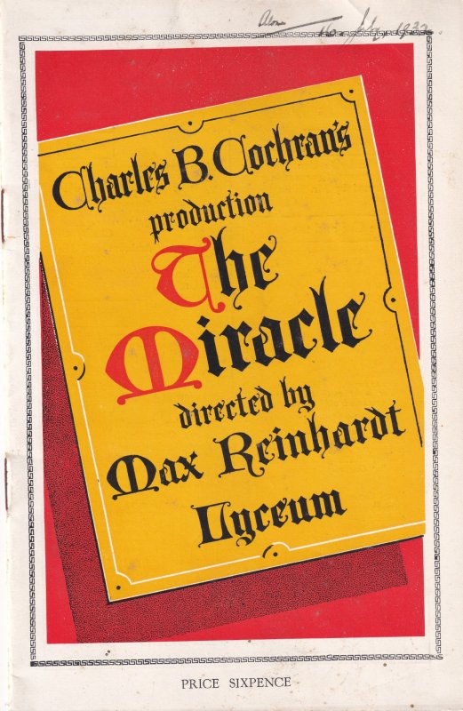 Engelbert Humperdinck Musical Max Reinhardt The Miracle Lyceum Theatre Programme