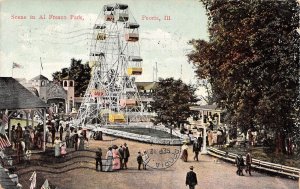 Peoria Illinois Scene At Al Fresco Park, Ferris Wheel, Color Lithograph PC U8114