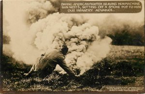 WWI Signal Corps RPPC Postcard American Soldier Laying Smoke Before Advance