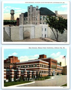2 Postcards JEFFERSON CITY, MO ~ Entrance MISSOURI STATE PENITENTIARY Prison