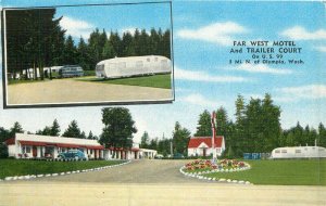 Auto Far West Motel Trailer Court Postcard roadside Olympia Washington 14342