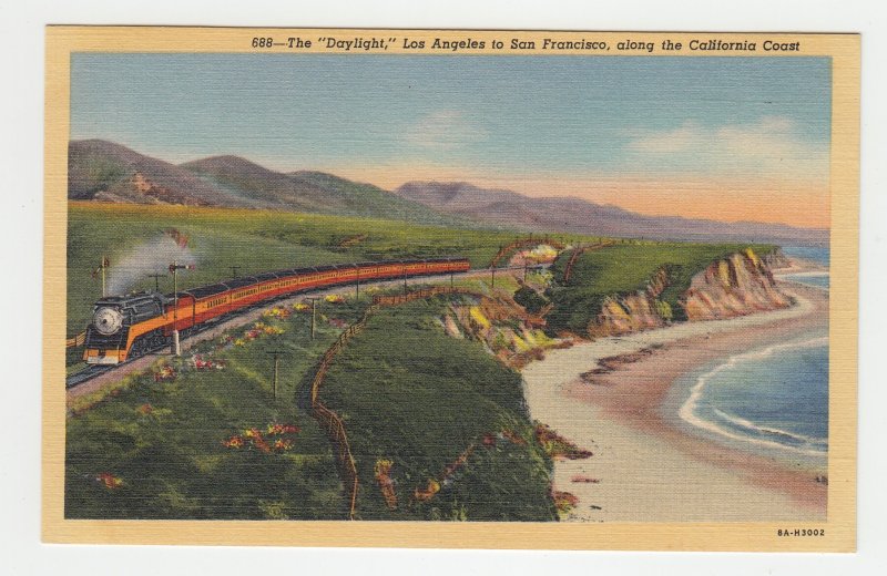 P2216, vintage postcard the daylight train los angeles to san francisco calif