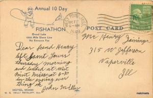 1949 Miami Oklahoma Hotel Advertising Annual Fishathon Grand Lake Linen Postcard