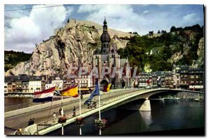 Old Postcard Dinant on the Meuse citadel Bridge and collegial