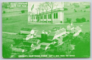 Wisconsin~Hoard Dairyman Farm~Office Bldg~Birds Eye View~Silos~Flag~1950s PC