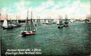 Portland Harbor After Storm Boats on Water Maine ME 1900s UNP UDB Postcard