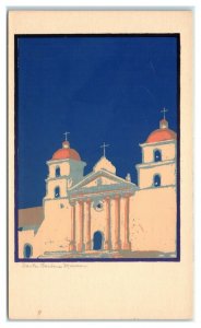Santa Barbara Mission, Santa Barbara, CA Hand Made Serigraph Postcard *6V(4)28