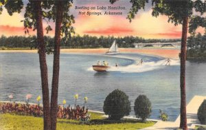 Hot Springs, AR Arkansas  BOATING~WATER SKIING  Lake Hamilton  ca1940's Postcard