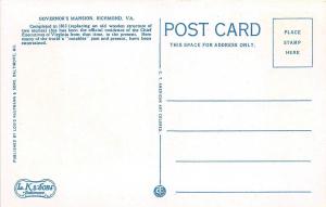 A54/ Richmond Virginia Va Postcard c1915 Governors Mansion Home