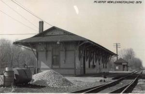 New Lexington Ohio Train Station Depot Real Photo Antique Postcard J71260