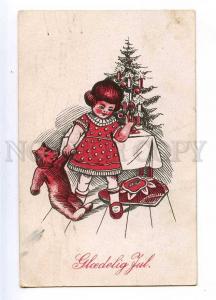 187319 X-MAS Christmas Girl TEDDY BEAR Avant-Garde Vintage PC