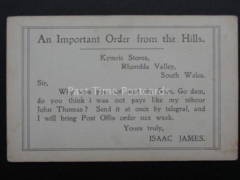 Rhonda Valley: An Important Order from The Hills, KYMRIC STORES, Rhonda c1902 UB