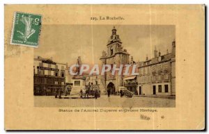 Old Postcard La Rochelle statue of Admiral and big clock