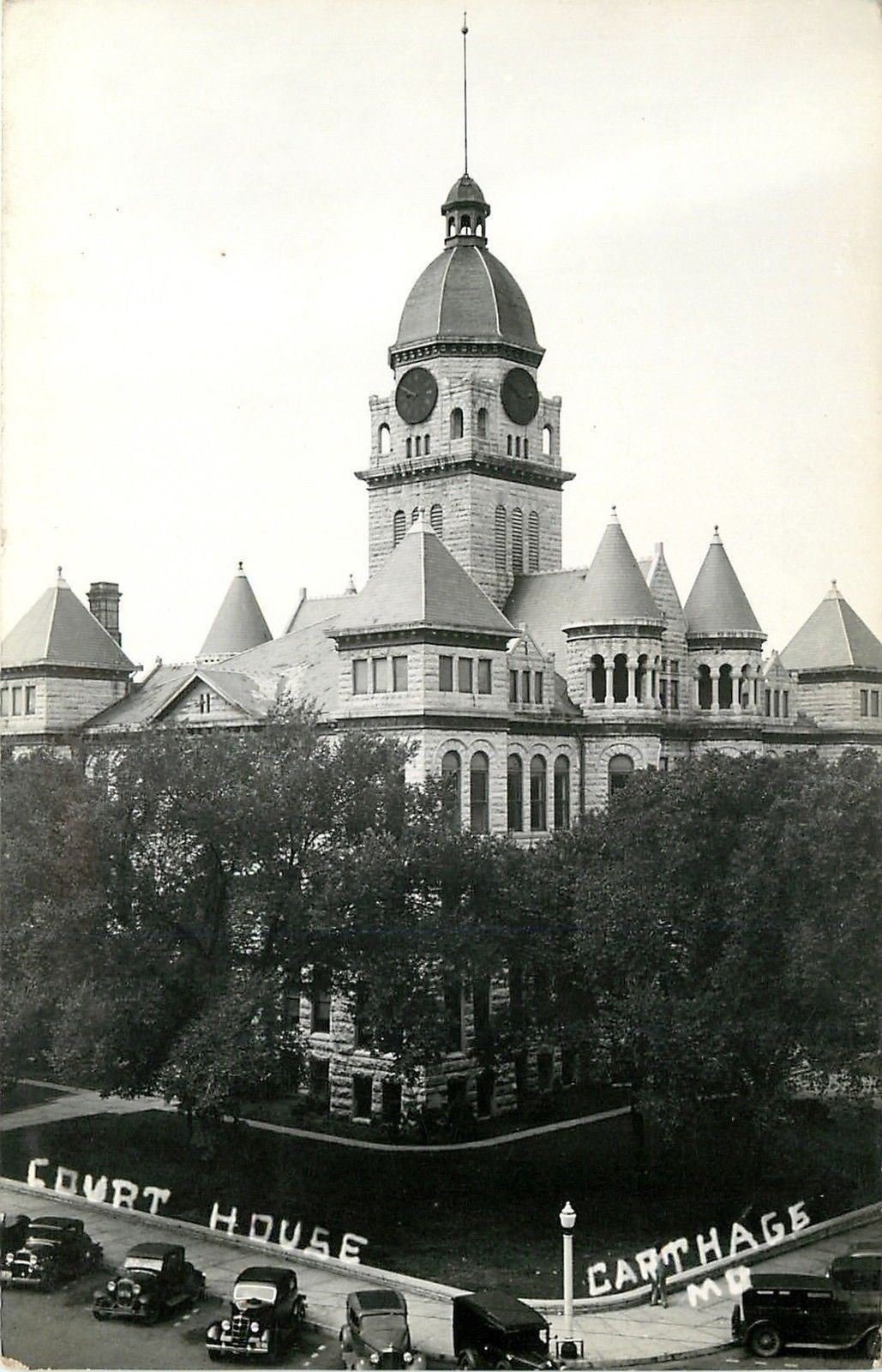 Carthage MOLots of Towers Poke Sky From Courthouse RPPC 1930s Cars