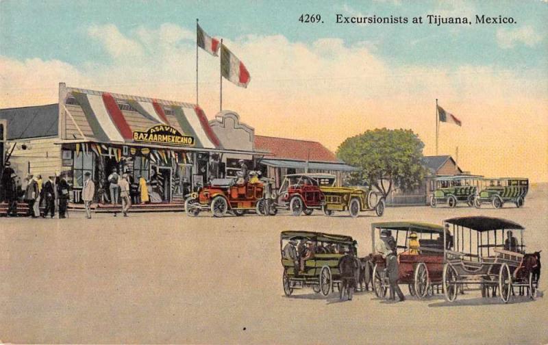 Tijuana Mexico Excursionists Street Scene Antique Postcard J80038