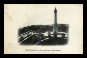VINTAGE POSTCARD WATER TOWER AND MILWAUKEE BAY, WIS INCL. NEWSPAPER CLIP 1908