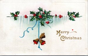 Postcard Merry Christmas - bells and holly