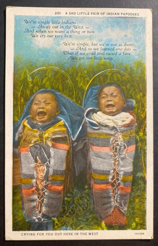 Mint USA Postcard Native American Sad Little Pair  Indian Papooses 