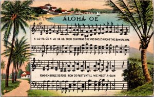 Postcard Sheet Music Aloha Oe Hawaiian Farewell Song Hawaii