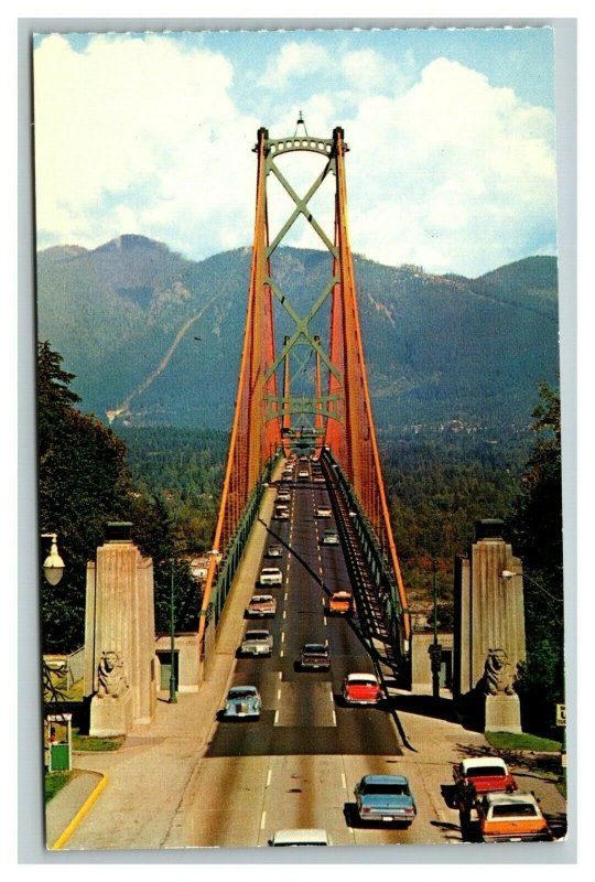 Vintage 1960's Postcard Panoramic View Lion's Gate Bridge Vancouver BC Canada