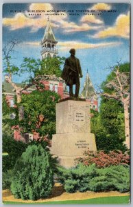 Waco Texas 1940s Postcard Burleson Monument Old Main Baylor University