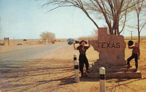 Texas Welcome Marker Roadside Sign Cowgirl 1956 Chrome Vintage Postcard