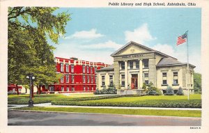 Public Library and High School Ashtabula, Ohio USA View Postcard Backing 