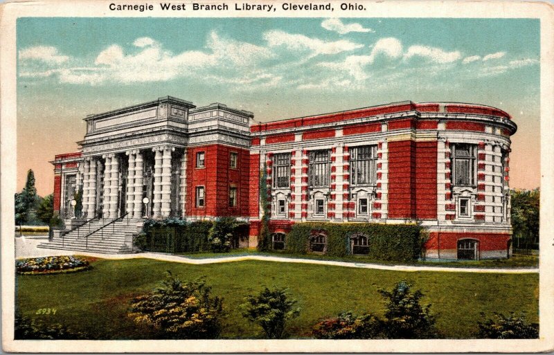 Carnegie West Branch Library, Cleveland, Ohio. White Border VINTAGE Postcard
