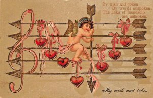 BY WISH AND TOKEN-LINKS OF FRIENDSHIP ARE UNBROKEN-GERMAN EMBOSSED POSTCARD